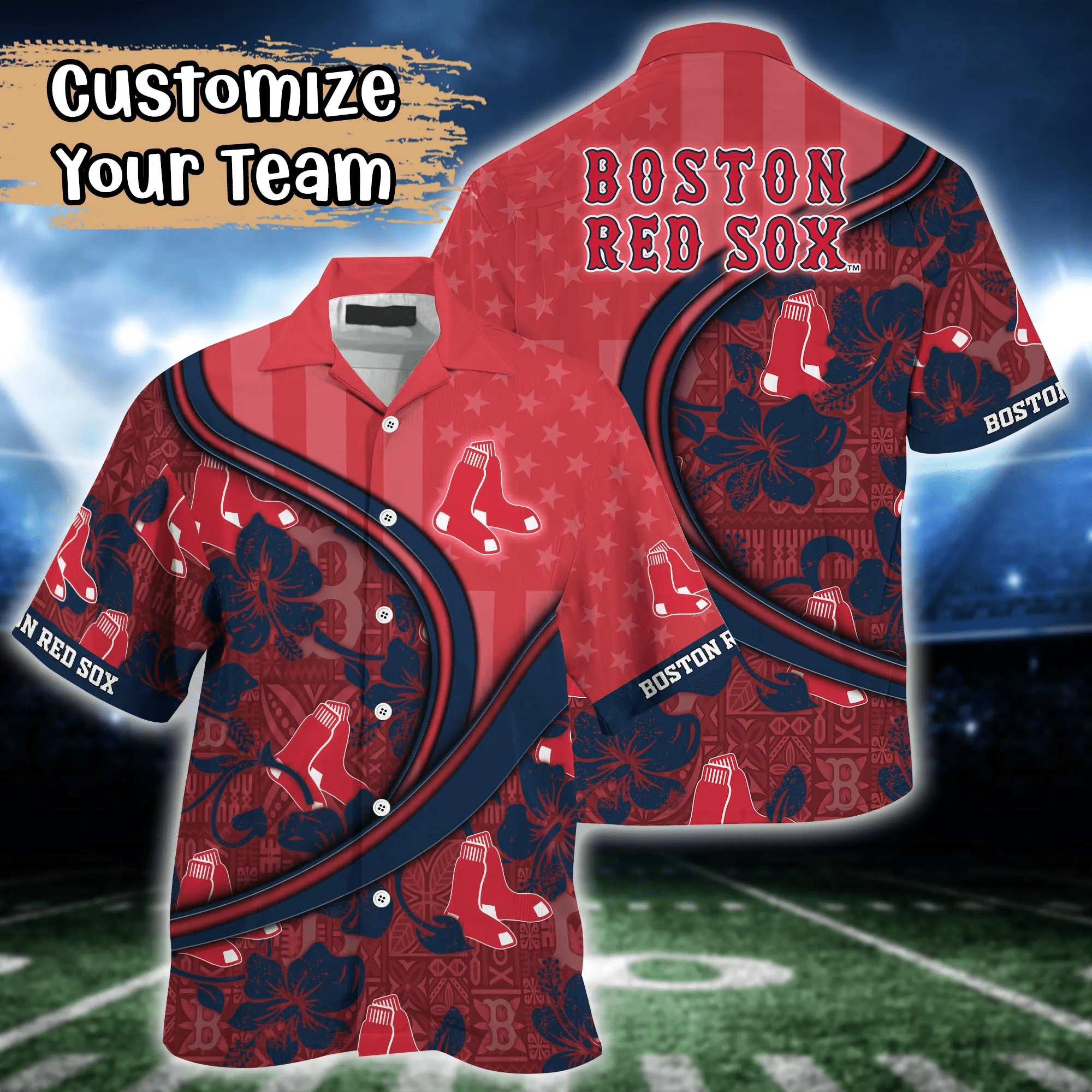 Boston Red Sox MLB Us Flag Hawaiian Shirt Custom Summer Aloha Shirt