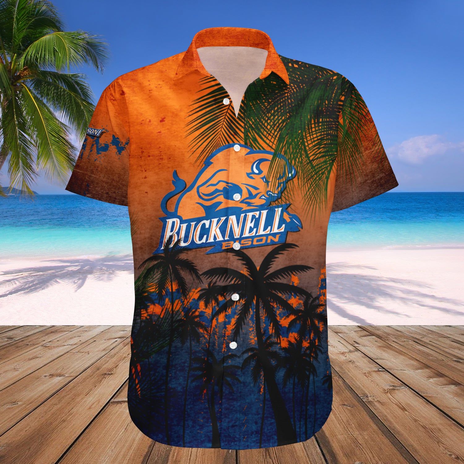 Bucknell Bison Hawaii Shirt Coconut Tree Tropical Grunge NCAA