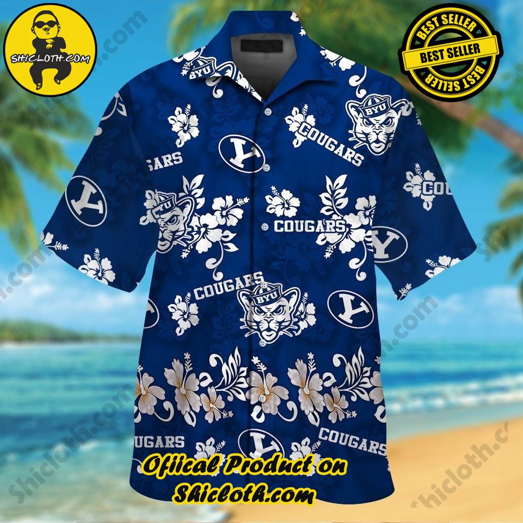 Byu Cougars Short Sleeve Button Up Tropical Hawaiian Shirt VER030