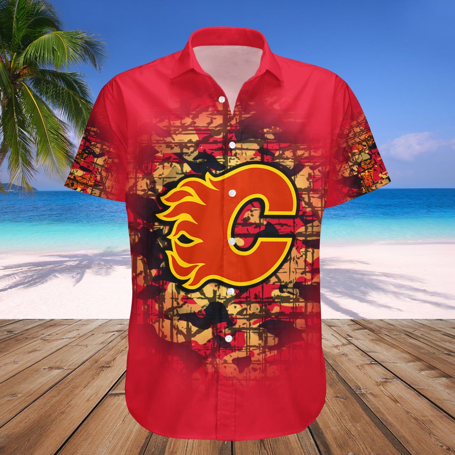 Calgary Flames Hawaii Shirt Camouflage Vintage NHL