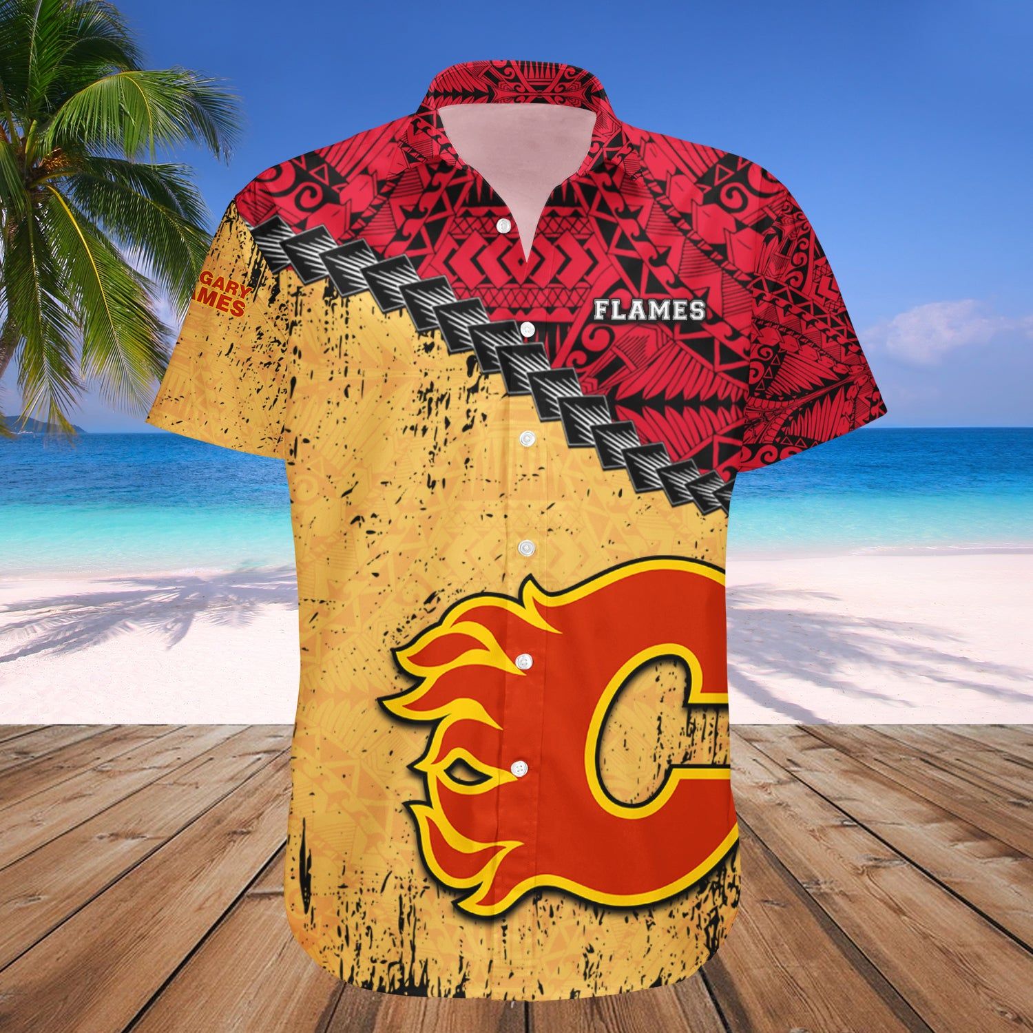 Calgary Flames Hawaii Shirt Grunge Polynesian Tattoo NHL