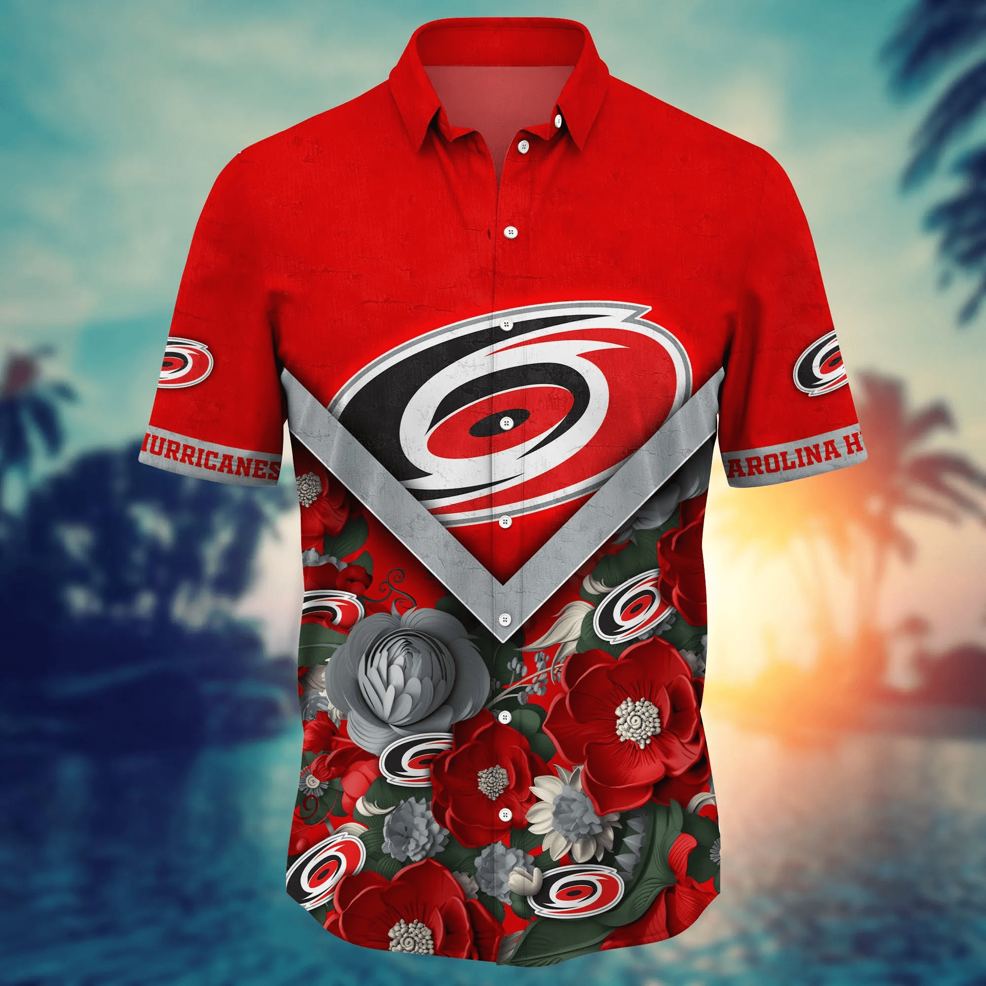 Carolina Hurricanes NHL Hawaiian Shirt Custom Sun-Up Aloha Shirt Carolina Hurricanes NHL Hawaiian Shirt Custom Sun-Up Aloha Shirt