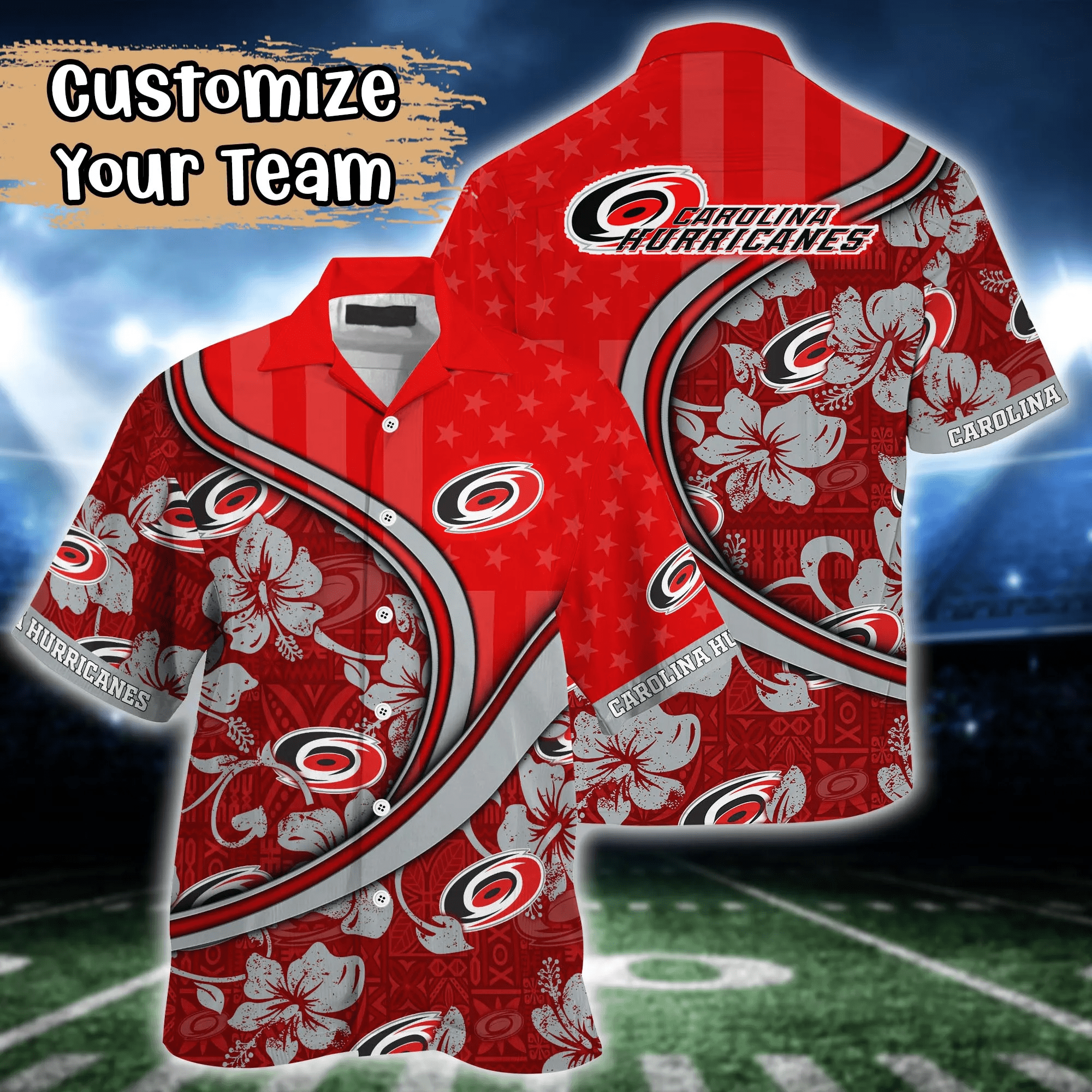 Carolina Hurricanes NHL Us Flag Hawaiian Shirt Custom Summer Aloha Shirt