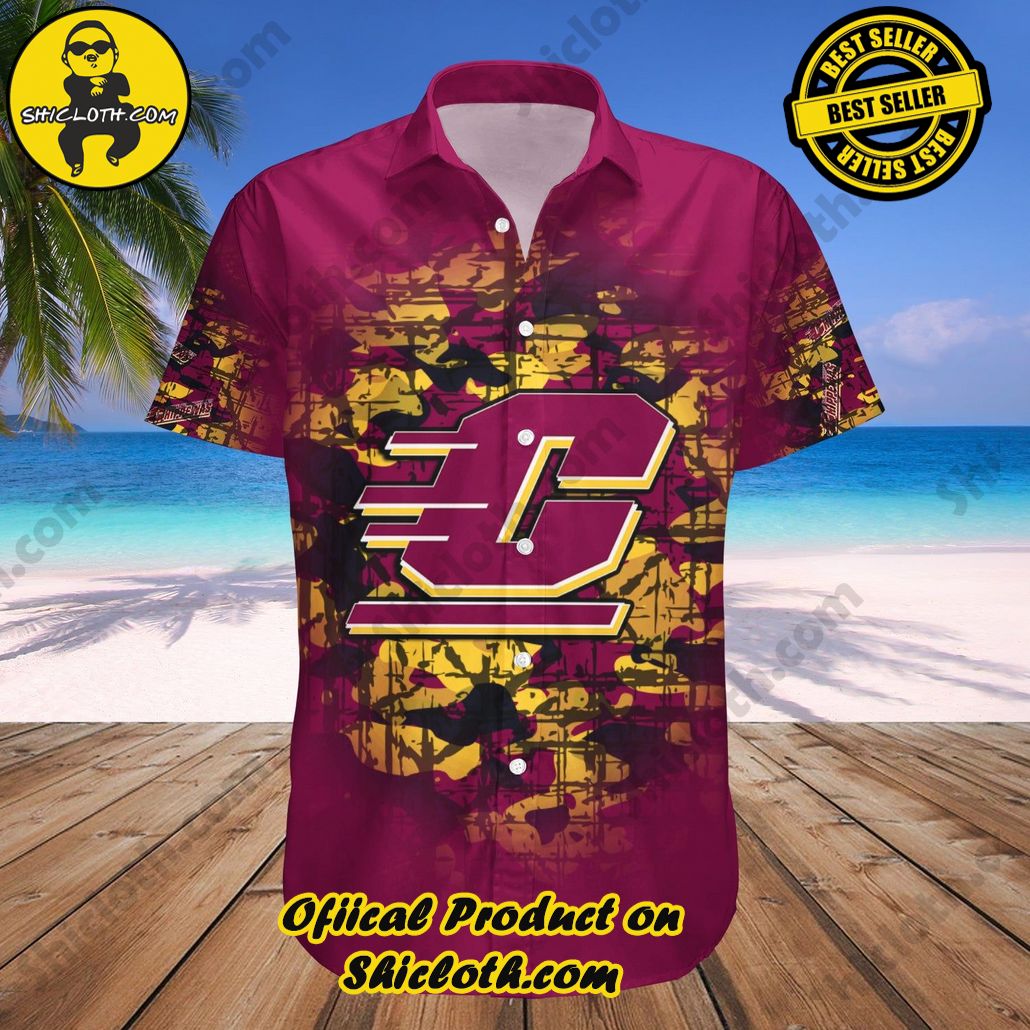 Central Michigan Chippewas Hawaii Shirt Camouflage Vintage NCAA