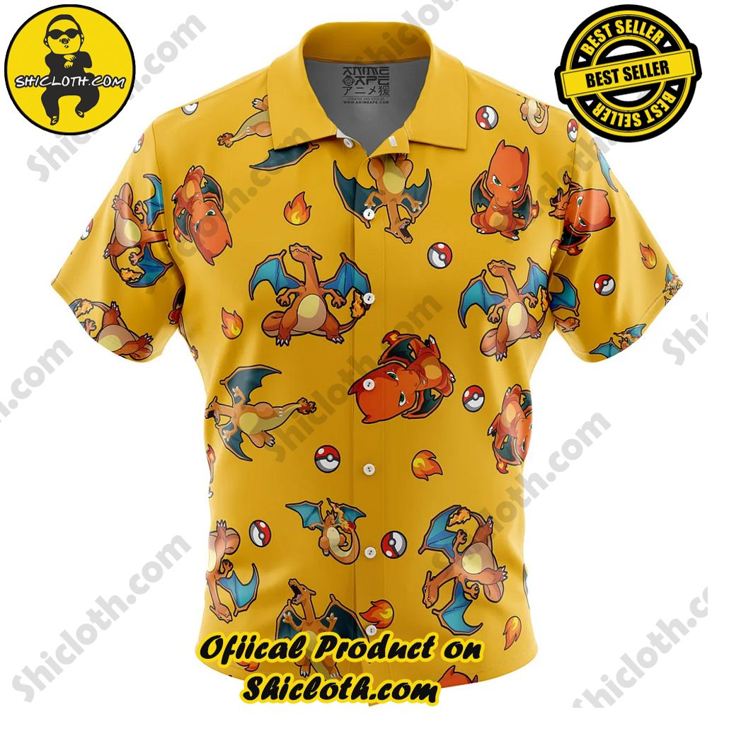 Charizard Pattern Pokemon Button Up Hawaiian Shirt