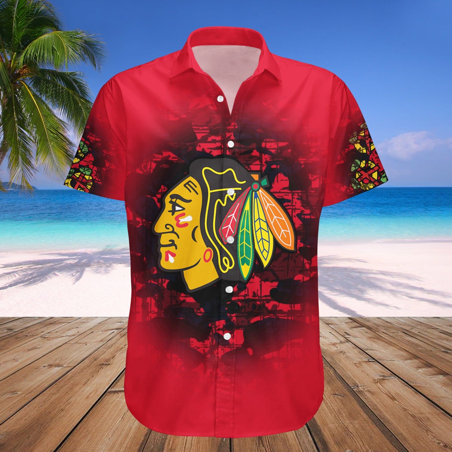 Chicago Blackhawks Hawaii Shirt Camouflage Vintage NHL