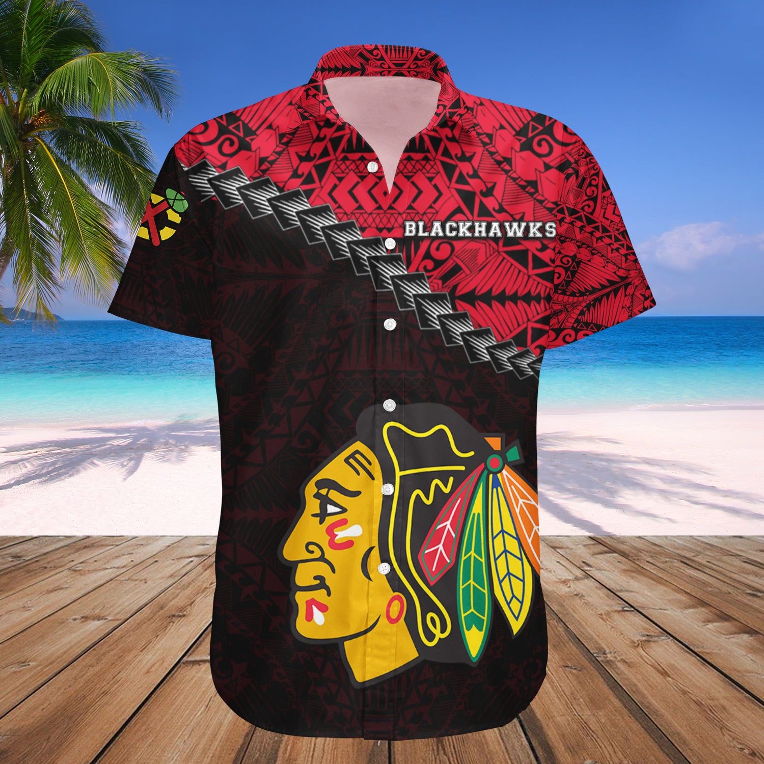 Chicago Blackhawks Hawaii Shirt Grunge Polynesian Tattoo NHL