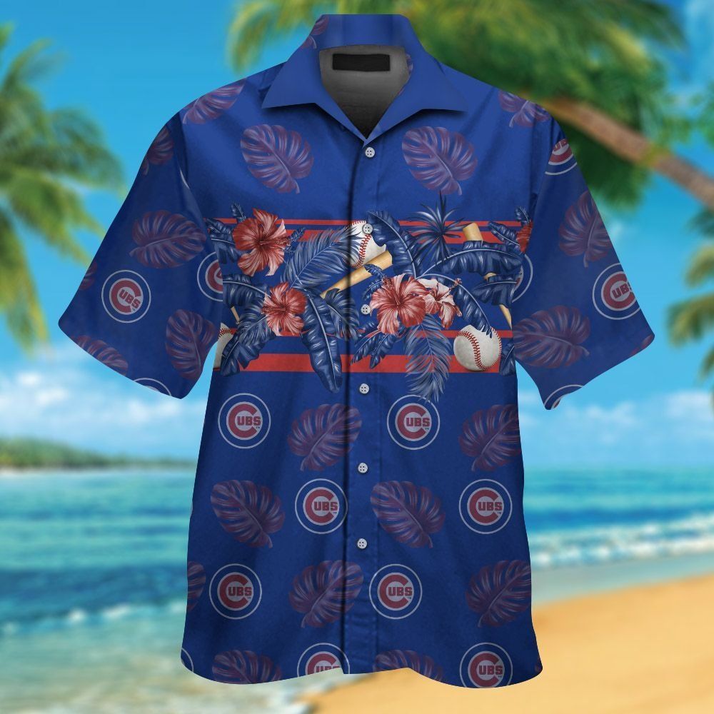 Chicago Cubs Short Sleeve Button Up Tropical Hawaiian Shirt VER011