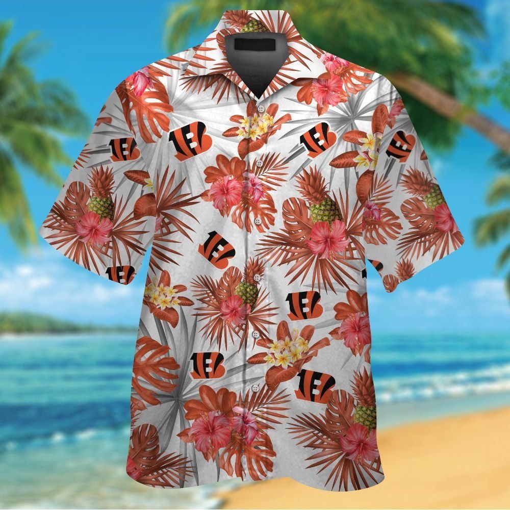 Cincinnati Bengals Short Sleeve Button Up Tropical Hawaiian Shirt VER029