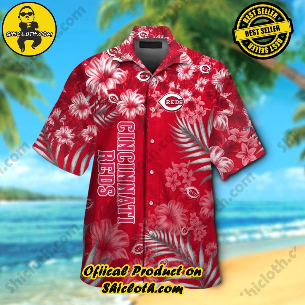 Cincinnati Reds Short Sleeve Button Up Tropical Hawaiian Shirt VER010