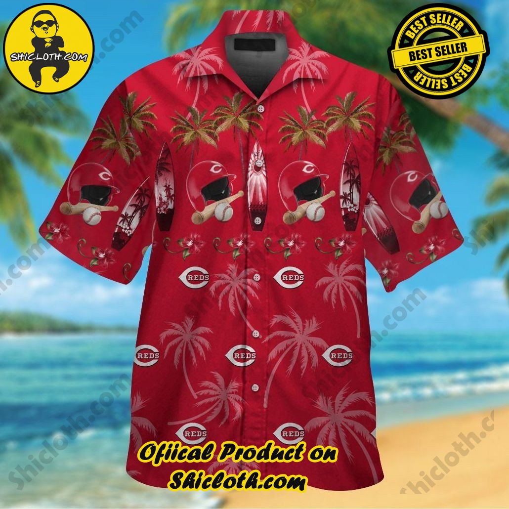Cincinnati Reds Short Sleeve Button Up Tropical Hawaiian Shirt VER05
