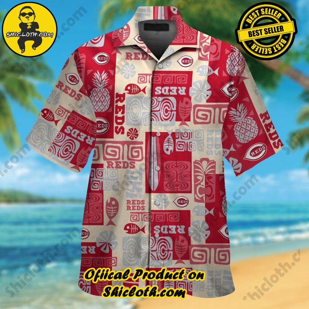 Cincinnati Reds Short Sleeve Button Up Tropical Hawaiian Shirt VER06