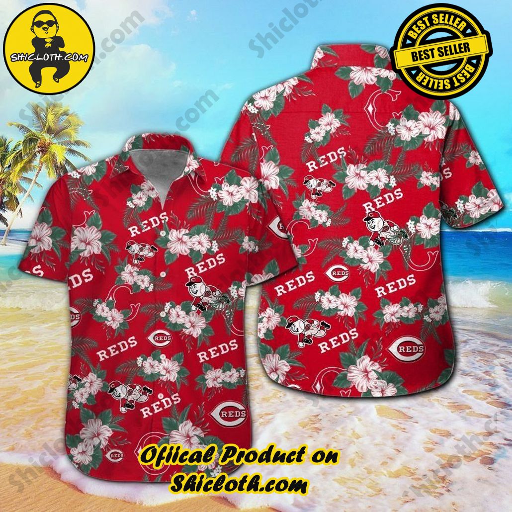 Cincinnati Reds Short Sleeve Button Up Tropical Hawaiian Shirt VER08