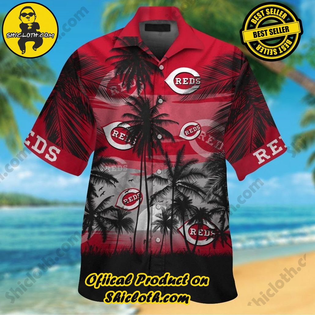 Cincinnati Reds Short Sleeve Button Up Tropical Shirt Hawaiian Shirt