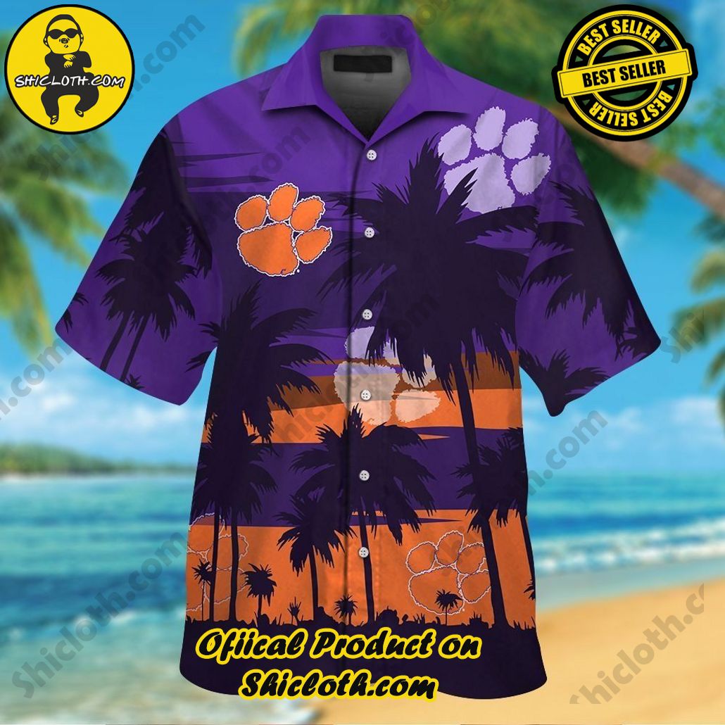 Clemson Tigers Short Sleeve Button Up Tropical Hawaiian Shirt VER021