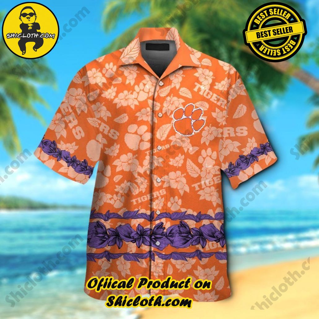 Clemson Tigers Short Sleeve Button Up Tropical Hawaiian Shirt VER05