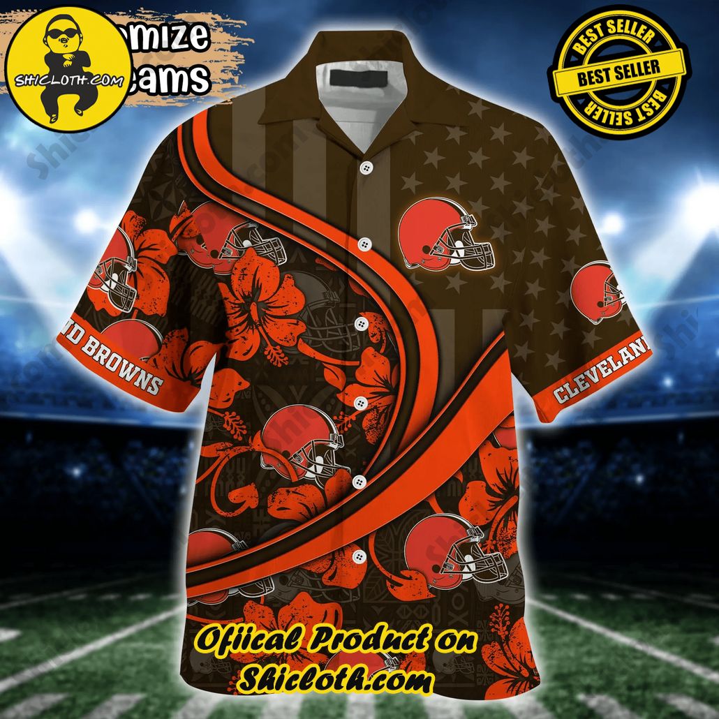 Cleveland Browns NFL Us Flag Hawaiian Shirt Custom Summer Aloha Shirt