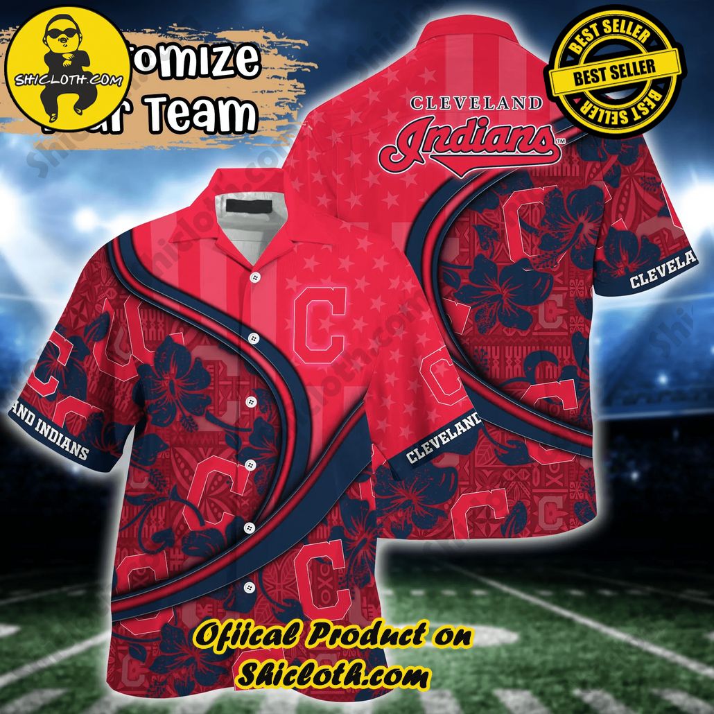 Cleveland Indians MLB Us Flag Hawaiian Shirt Custom Summer Aloha Shirt