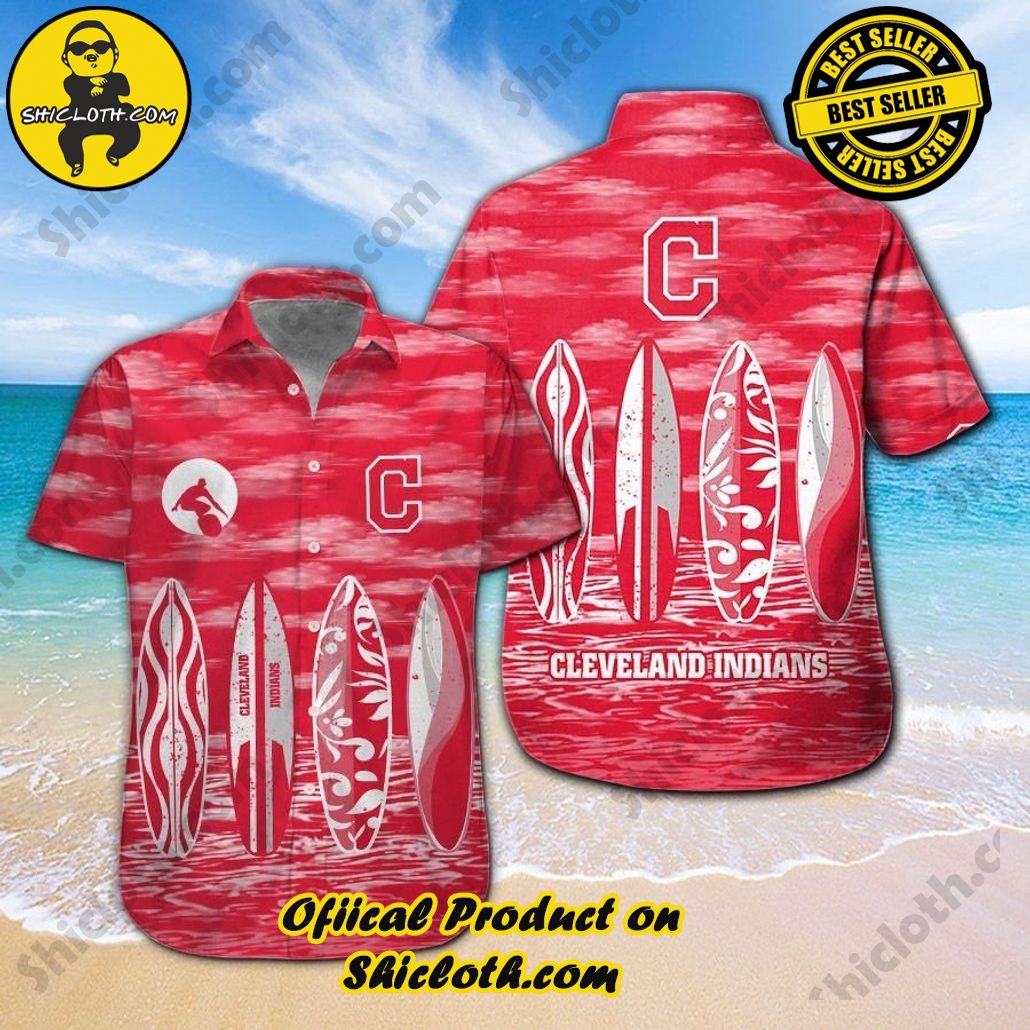 Cleveland Indians Short Sleeve Button Up Tropical Hawaiian Shirt VER01