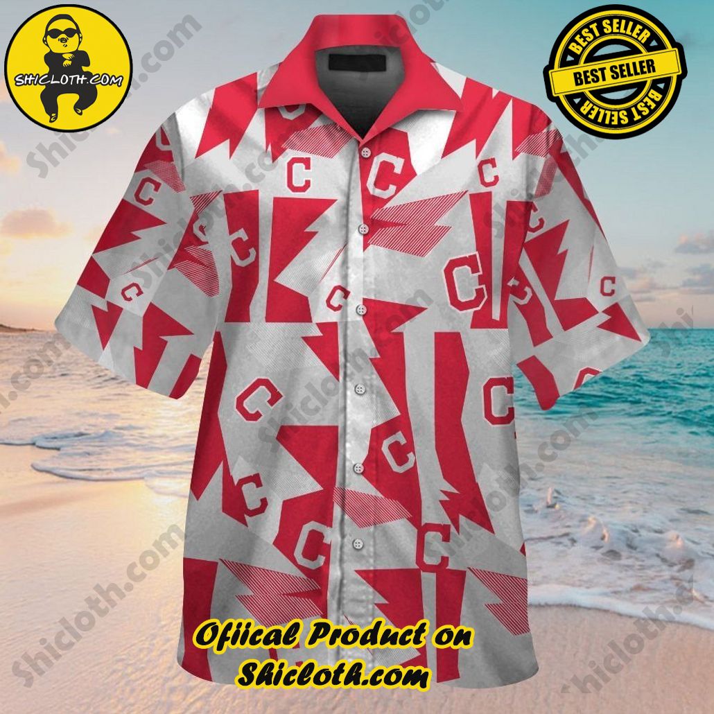 Cleveland Indians Short Sleeve Button Up Tropical Hawaiian Shirt VER012