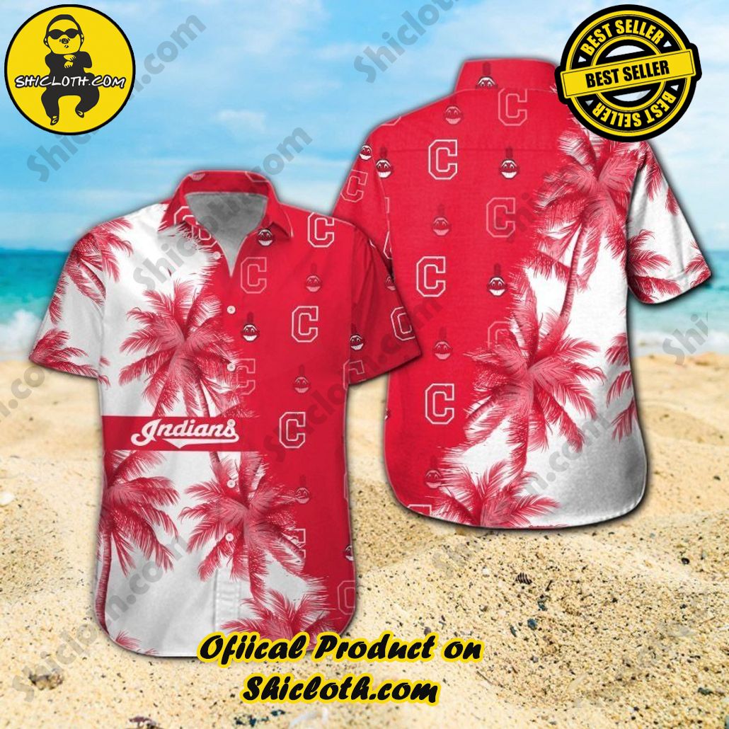 Cleveland Indians Short Sleeve Button Up Tropical Hawaiian Shirt VER02