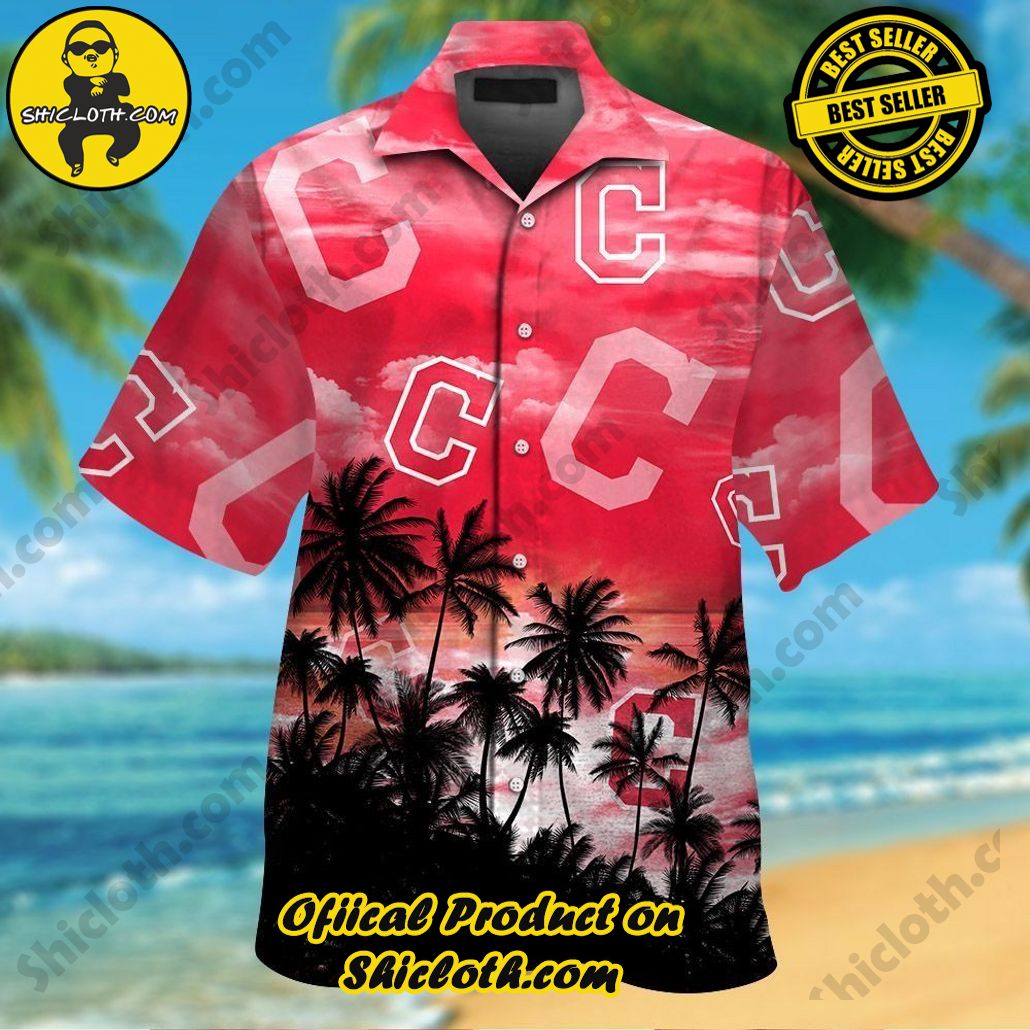 Cleveland Indians Short Sleeve Button Up Tropical Hawaiian Shirt VER03