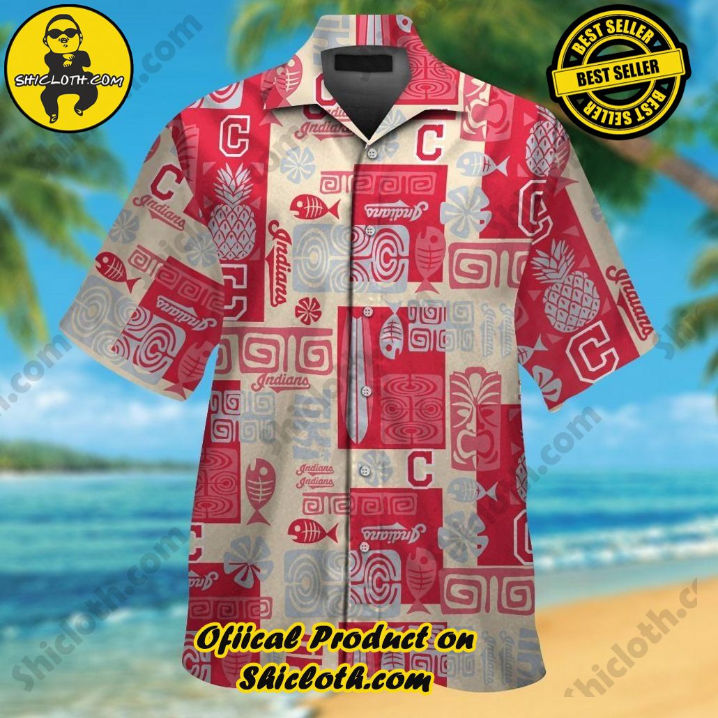 Cleveland Indians Short Sleeve Button Up Tropical Hawaiian Shirt VER07