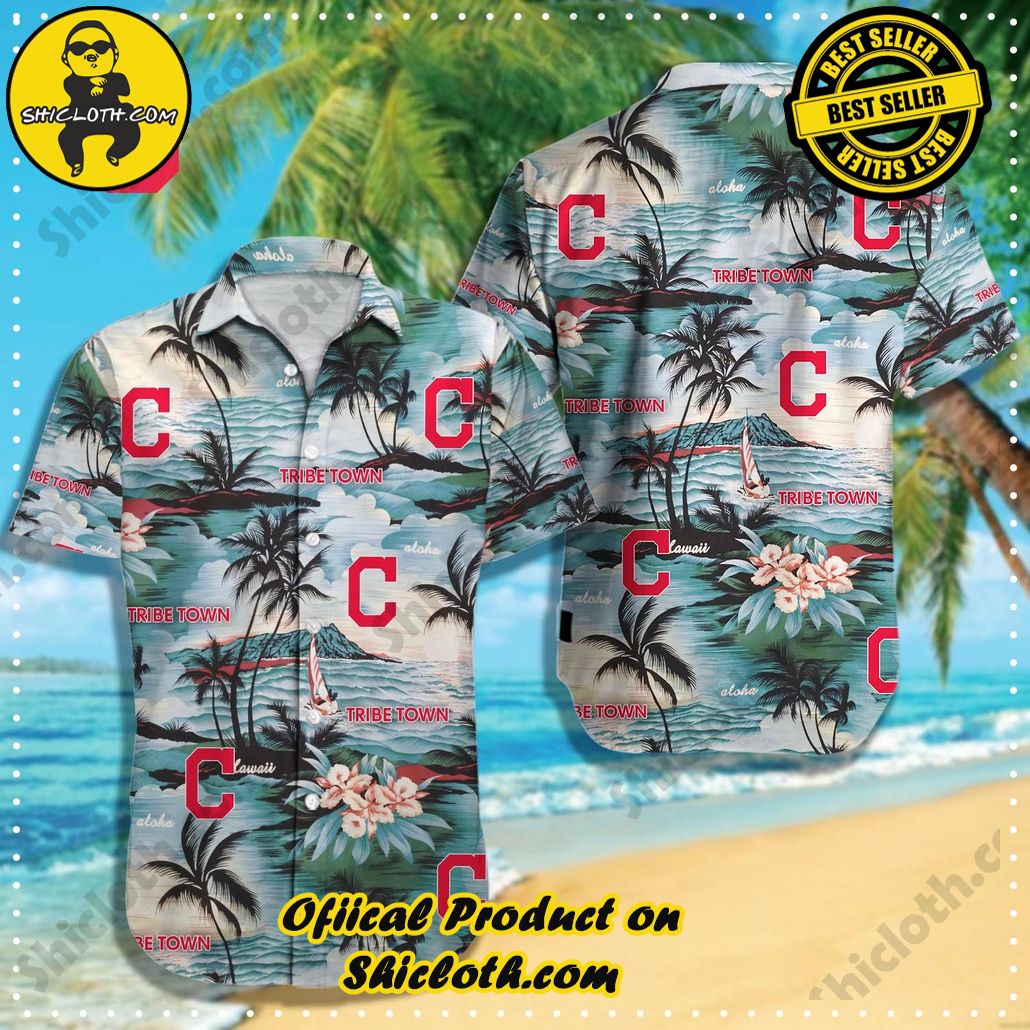 Cleveland Indians Short Sleeve Button Up Tropical Hawaiian Shirt VER03