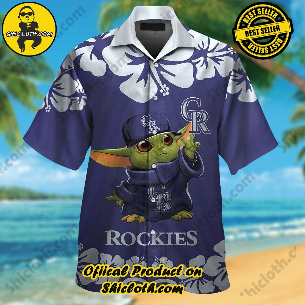 Colorado Rockies Baby Yoda Short Sleeve Button Up Tropical Hawaiian Shirt