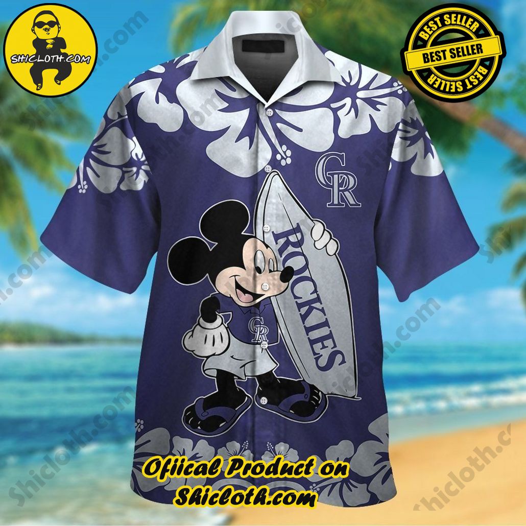 Colorado Rockies Mickey Mouse Short Sleeve Button Up Tropical Hawaiian Shirt