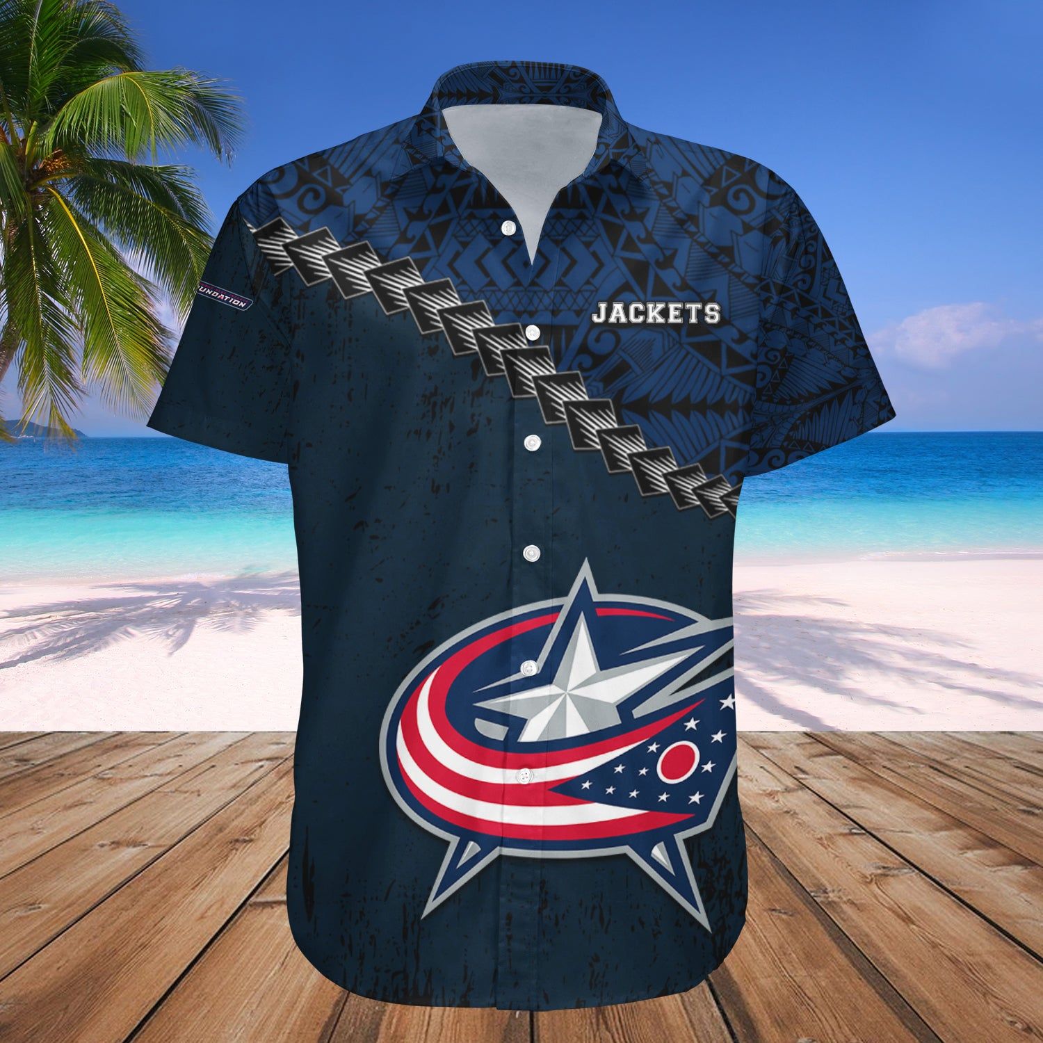 Columbus Blue Jackets Hawaii Shirt Grunge Polynesian Tattoo NHL