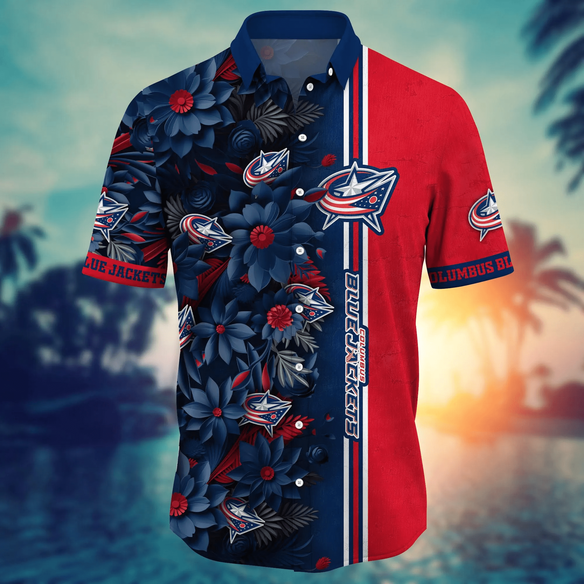 Columbus Blue Jackets NHL Hawaiian Shirt Custom Sea Breeze Aloha Shirt Columbus Blue Jackets NHL Hawaiian Shirt Custom Sea Breeze Aloha Shirt