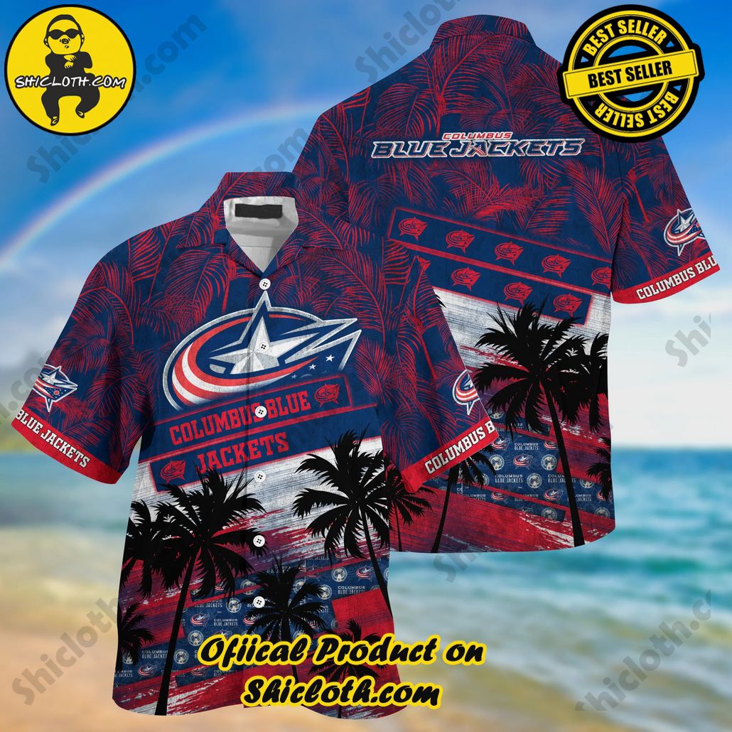 Columbus Blue Jackets NHL Palm Tree Pattern Hawaii Shirt For Sports Fans Unisex Sport Hawaii Shirt
