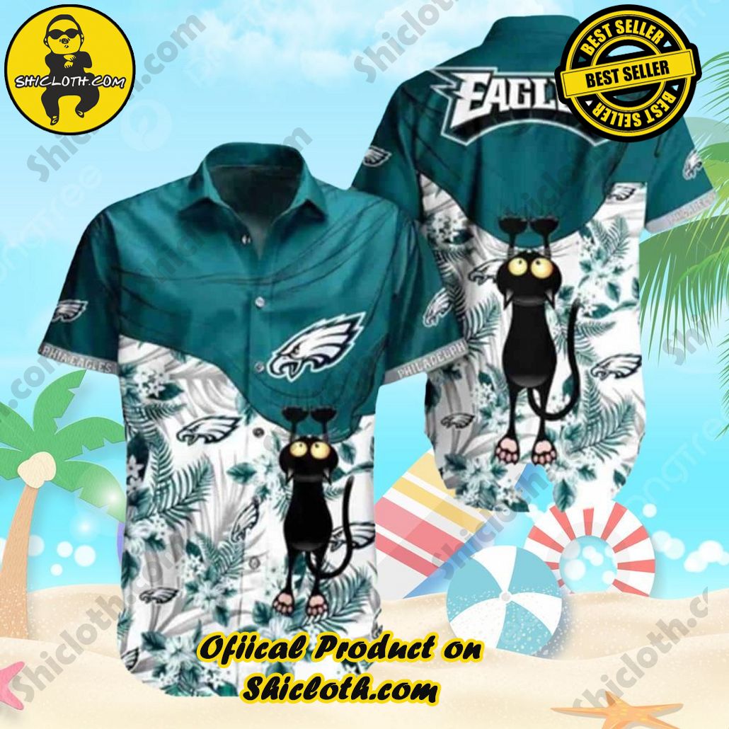 Cool Black Cat NFL Philadelphia Eagles Hawaiian Shirt