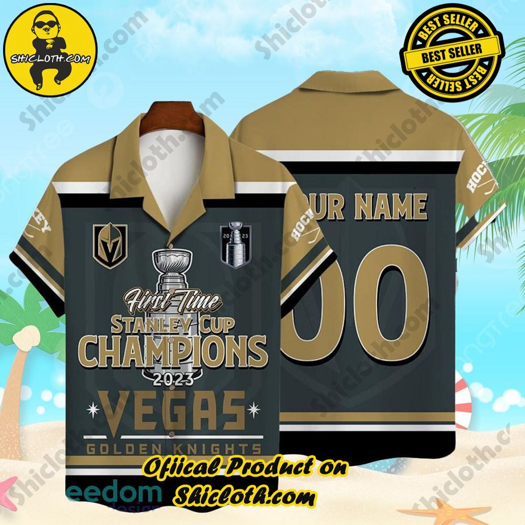 Custom Name Number Vegas Golden Knights First Time Hawaiian Shirt
