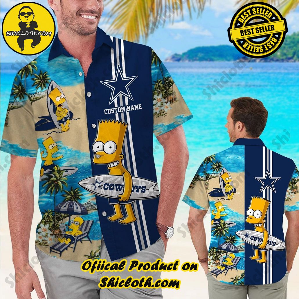 Dallas Cowboys Simpsons Name Personalized Short Sleeve Button Up Tropical Hawaiian Shirt