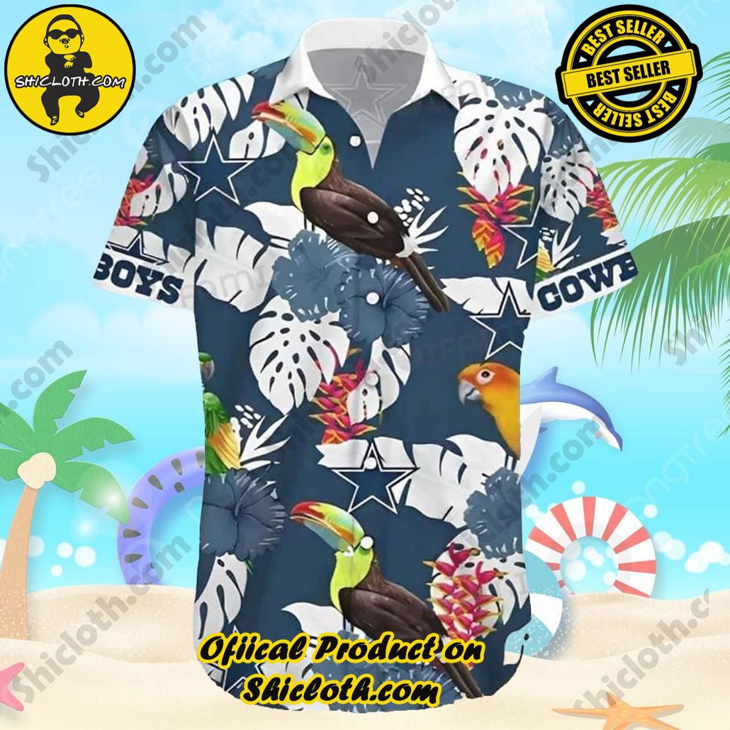 Dallas Cowboys Tropical Shirt with Parrot and Leaf Graphics