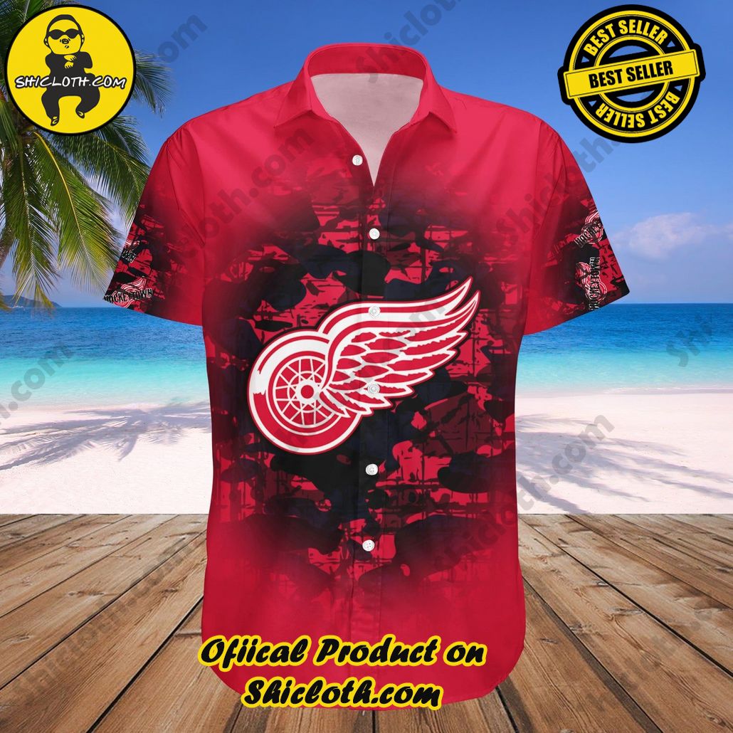 Detroit Red Wings Hawaii Shirt Camouflage Vintage NHL
