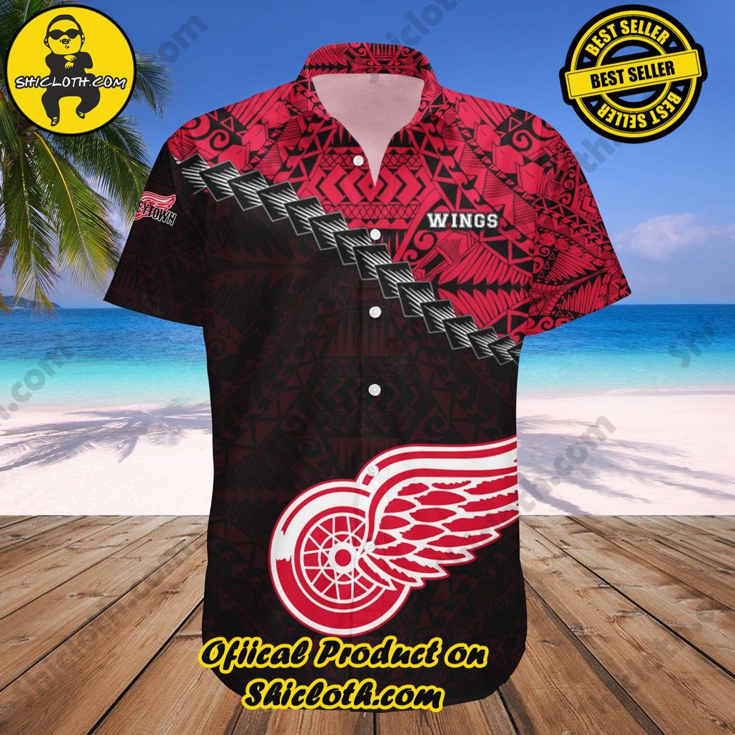 Detroit Red Wings Hawaii Shirt Grunge Polynesian Tattoo NHL