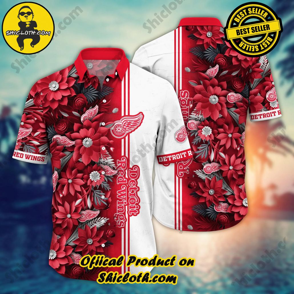 Detroit Red Wings NHL Hawaiian Shirt Custom Blooming Flowers Aloha Shirt