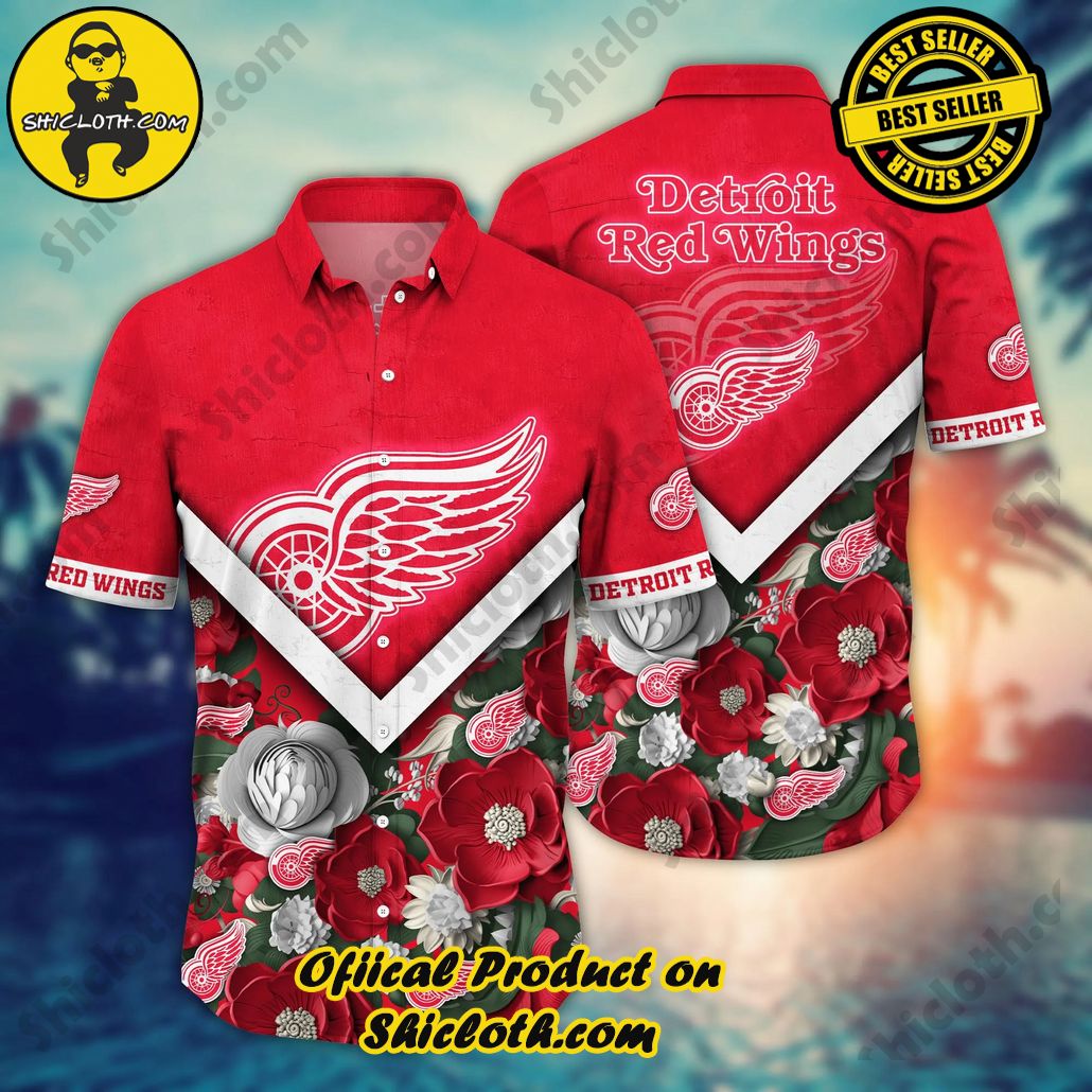 Detroit Red Wings NHL Hawaiian Shirt Custom Straw Hats Aloha Shirt