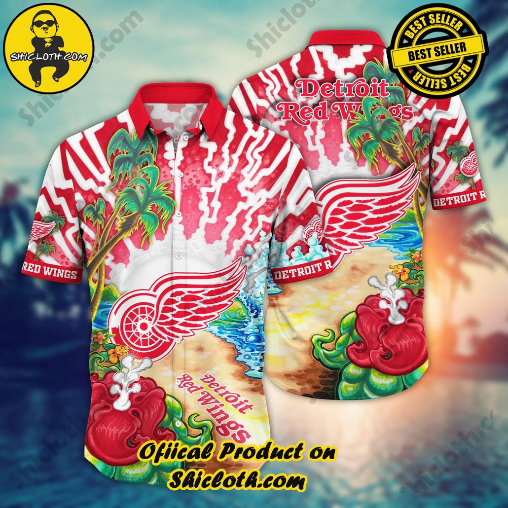 Detroit Red Wings NHL Hawaiian Shirt Flip Flopstime Aloha Shirt