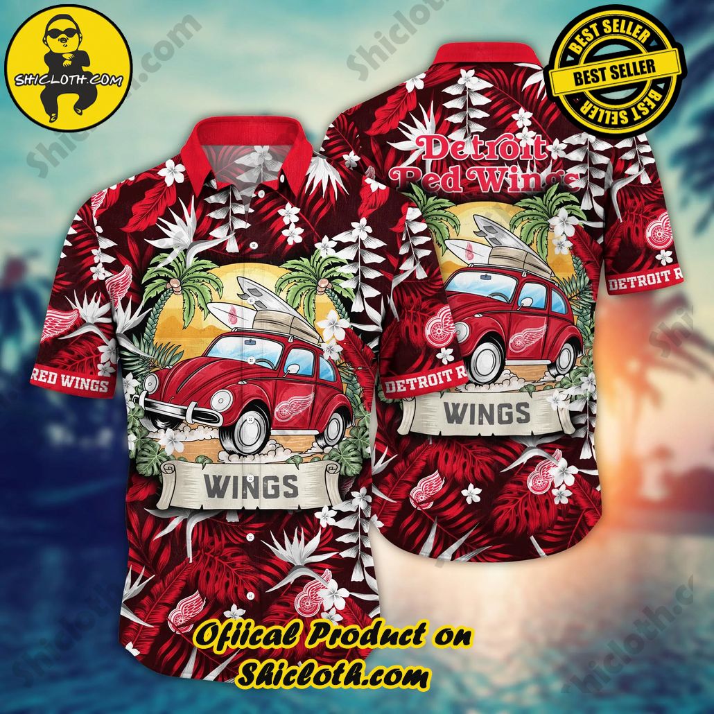 Detroit Red Wings NHL Hawaiian Shirt Lush Greenerytime Aloha Shirt
