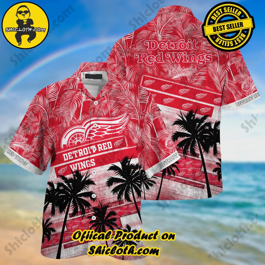 Detroit Red Wings NHL Palm Tree Pattern Hawaii Shirt For Sports Fans Unisex Sport Hawaii Shirt