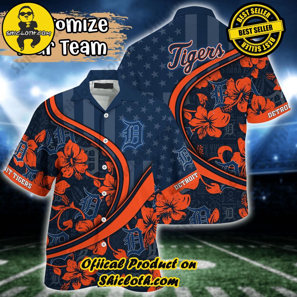 Detroit Tigers MLB Us Flag Hawaiian Shirt Custom Summer Aloha Shirt