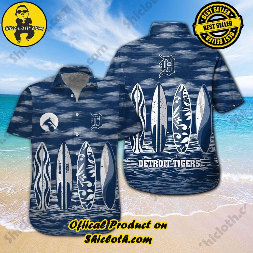Detroit Tigers Short Sleeve Button Up Tropical Hawaiian Shirt VER010