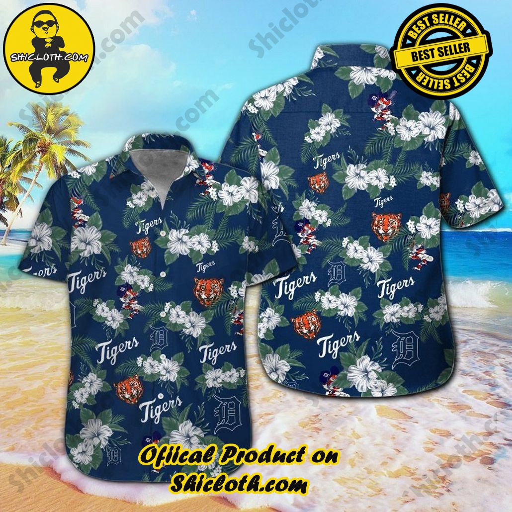Detroit Tigers Short Sleeve Button Up Tropical Hawaiian Shirt VER011