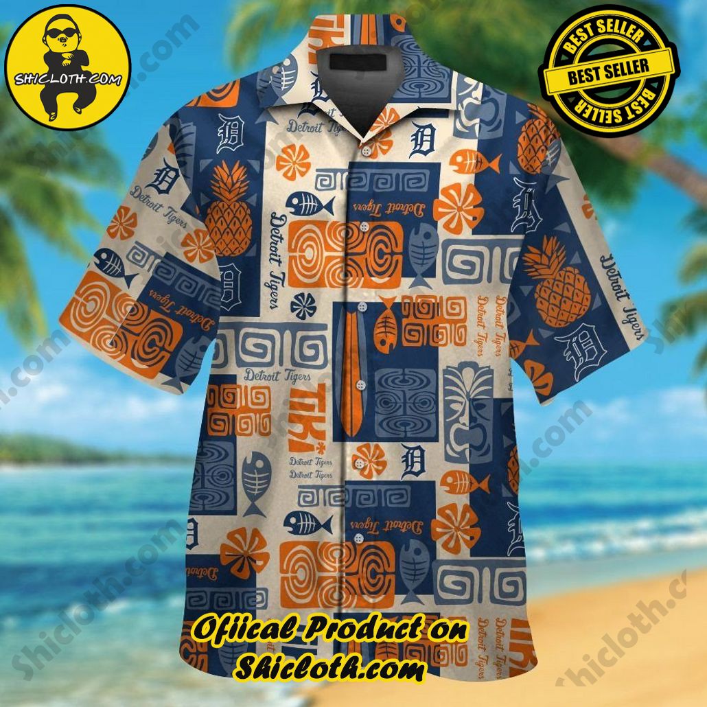 Detroit Tigers Short Sleeve Button Up Tropical Hawaiian Shirt VER06