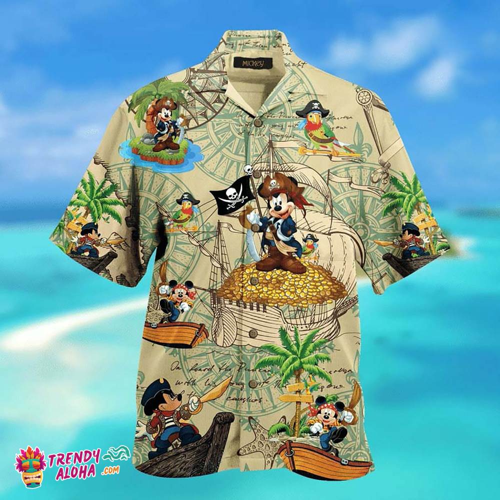 Disney Pirates Mickey Mouse Summer Holiday Family Aloha Hawaiian Beach Shirt