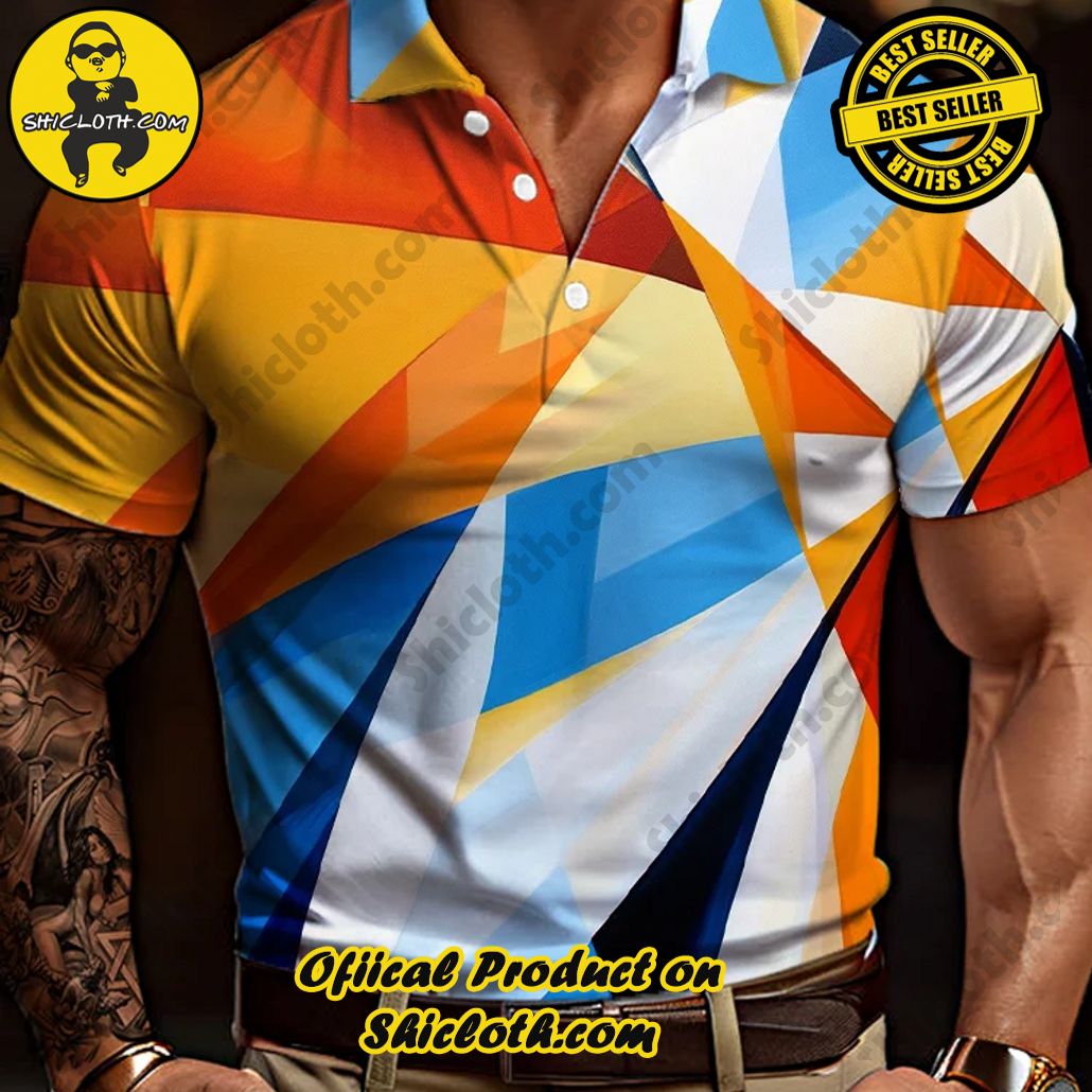 Fashion Abstract Geometry Colorful Pattern Printing Short Sleeve Polo